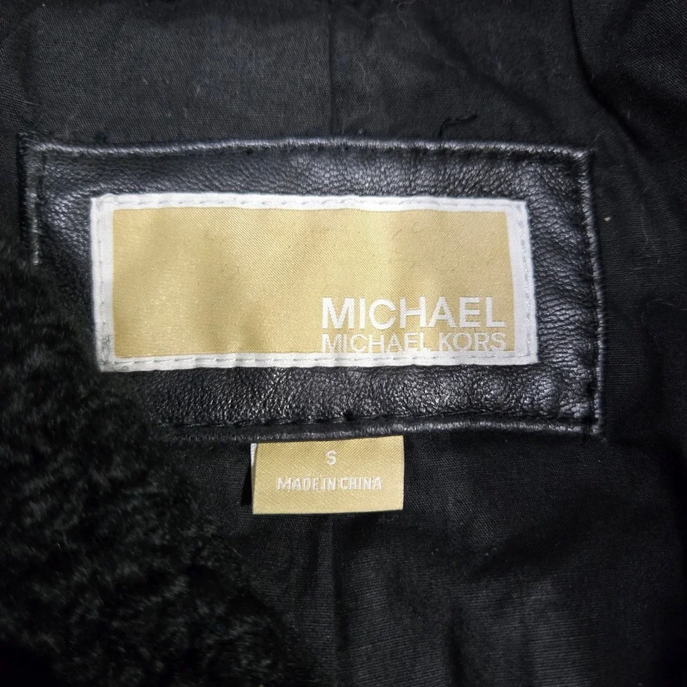 Michael Kors Real Leather Moto Jacket Small Black Asymmetrical‎ Knit Collar Punk